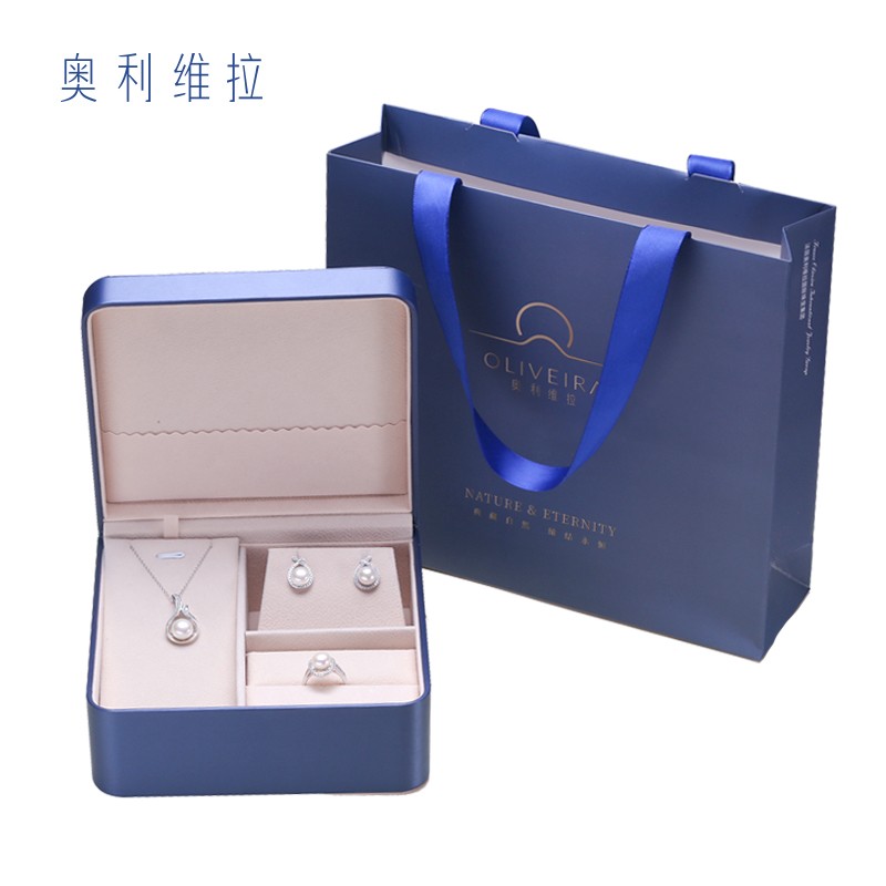 法国奥利维拉百年品牌 天然淡水珍珠 三件组合套装 耳坠 戒指 吊坠 高档礼