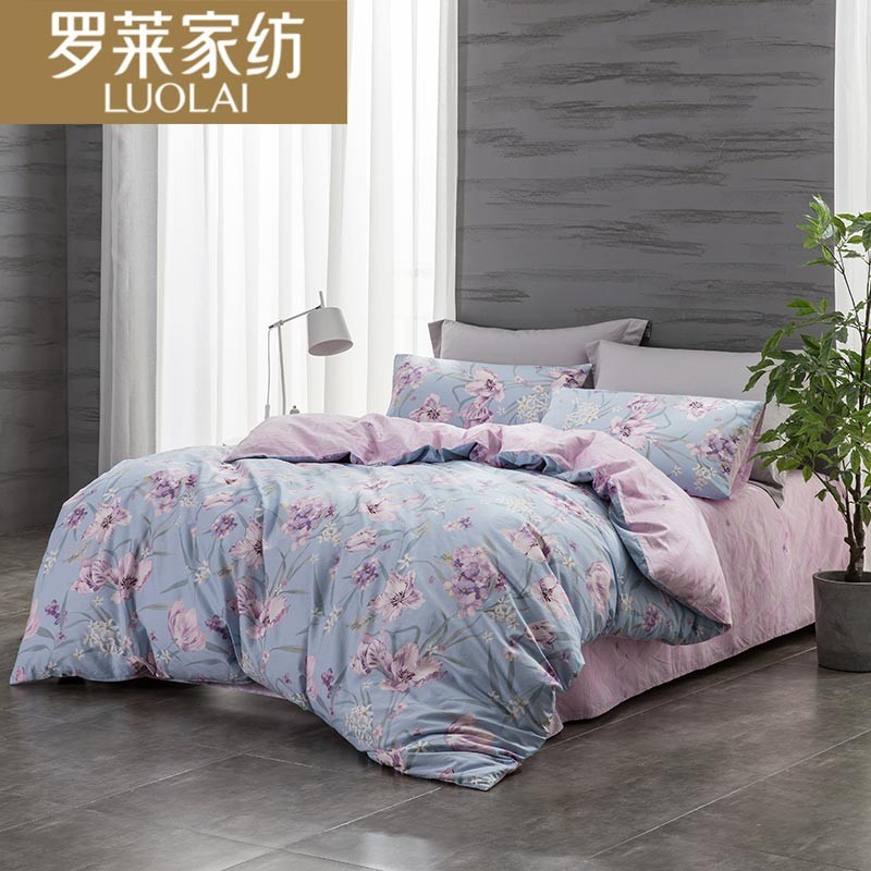 罗莱家纺LUOLAI四件套纯全棉床上用品套件 听闻花语优雅 蓝色 200*230cm